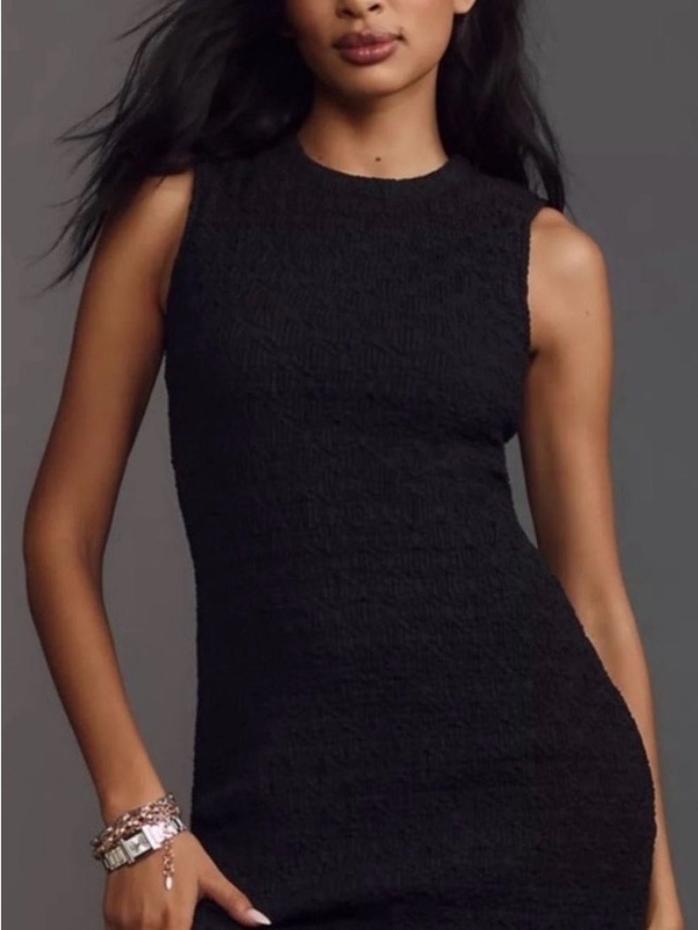 Porridge Clothing Black Textured Sleeveless Mini Dress